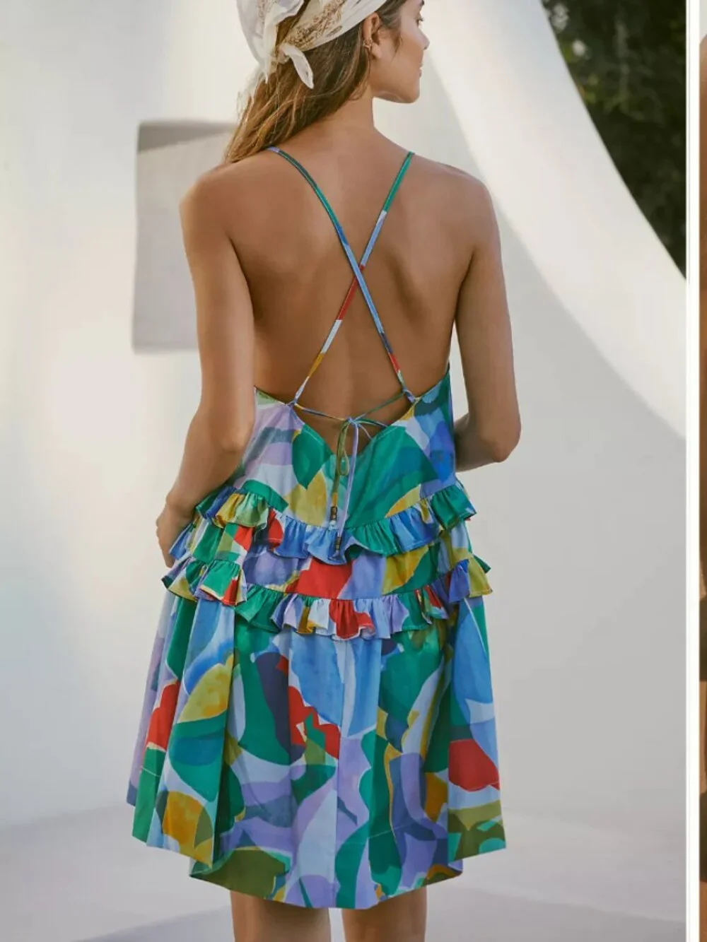 Anthropologie Ruffled Seaside Mini Dress Sz Large Sleeveless Beach Boho Summer - Picture 2 of 10